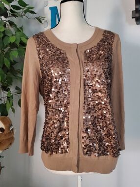 TALBOTS PETITES Sequin Cardigan L